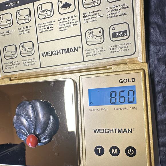 Rare Dinkelsbühl antique vintage German 935 silver red coral brooch pin - Picture 6 of 7